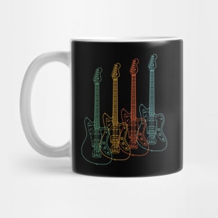 Four Offset Style Electric Guitar Outlines Retro Color Mug